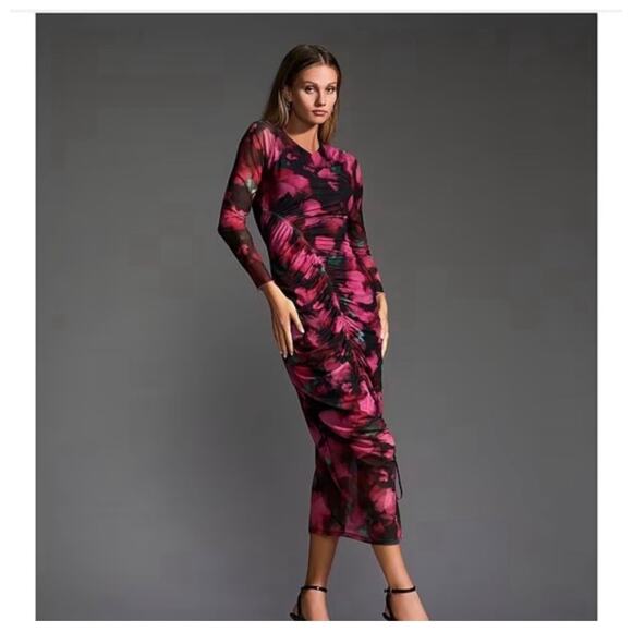 NWT Ted Baker London Lilzaan Dress Women's 4-6 Floral Sheer Mesh Dark Romantic - Picture 1 of 13